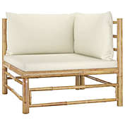vidaXL Patio Corner Sofa with Cream White Cushions Bamboo