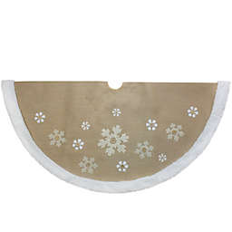Northlight 48-Inch Beige and White Snowflake Embroidered Christmas Tree Skirt