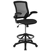 MidBack Black Mesh Ergonomic Drafting Chair with Adjustable Foot Ring and Flip-Up Arms