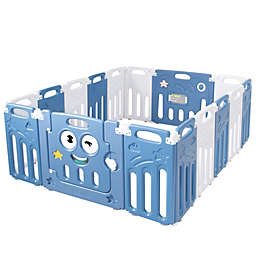 Gymax 16-Panel Foldable Baby Playpen Kids Activity Centre w/ Lock Door & Rubber Mats