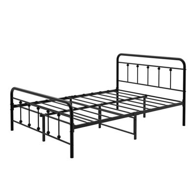 Idealhouse Amanda Full Black Platform Bed Frame with Headboard and Metal Bed Slats