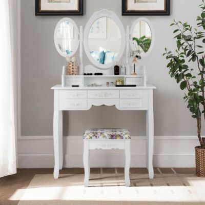 Fashionable Vanity Set 5 Drawers Dressing Table Makeup Desk With Mirror White for sale online 