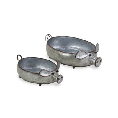 Cheungs Decorative Set of 2 Galvanized Metal Piglet Planters