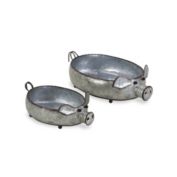 Cheungs Decorative Set of 2 Galvanized Metal Piglet Planters