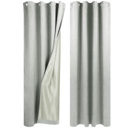 PiccoCasa Linen Textured Look Blackout Curtains for Bedroom 2 Panels, Noise Reduce Insulated Room Darkening Curtains with Grommet Top, Solid Farmhouse Living Room Curtains 52