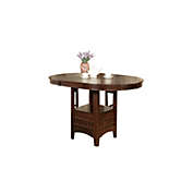 Saltoro Sherpi Extendable Round Wooden Counter Height Table with Open Bottom Shelf, Gray-
