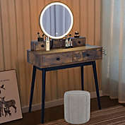 Kitcheniva Rustic Makeup Vanity Table with LED Lighted Mirror Cushioned Stool Set