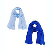 Wrapables Lightweight Silky Satin Solid Colored Scarf (Set of 2), Sky and Midnight Blue