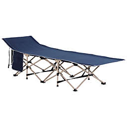 Outsunny Folding Camping Cots for Adults with Carry Bags, Side Pockets, Outdoor Portable Sleeping Bed for Travel Camp Vocation, Blue