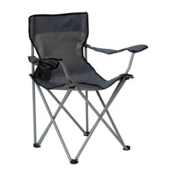 Emma and Oliver Folding Camping Chair, Gray PE Coated Canvas with Gray Steel Tube Frame, Integrated Cupholder and Convenient Carry Bag