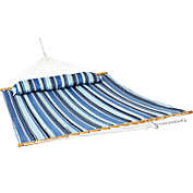 Sunnydaze Two-Person Quilted Fabric Hammock with Spreader Bars - 450 lb Weight Capacity - Misty Beach