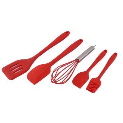 Unique Bargains Silicone Home Kitchen Heat Resistant Spatula Brush Egg Whisk Baking Tool Utensil Set 5 in 1 Red, Non-Stick Cooking Utensils Set - Useful Kitchen Gadgets Cookware Set