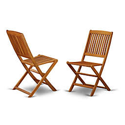 East West Furniture Solid Acacia Wooden Patio folding side Chair -Set of two