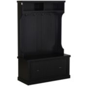 HOMCOM Hall Tree for Entryway, Coat Rack Shoe Bench with Bottom Storage, 4 Metal Double Hooks and 2 Shelves for Hallway, Living Room, Black
