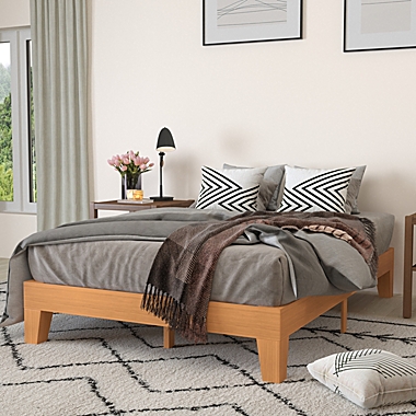Merrick Lane Eduardo Platform Bed Frame, Natural Pine Solid Wood Queen Size Platform Bed Frame With Slatted Support, No Box Spring Needed. View a larger version of this product image.