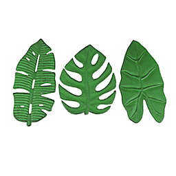 Zeckos Set of 3 Aged Green Cast Iron Tropical Leaf Kitchen Decor Trivets Decorative Wall Hangings