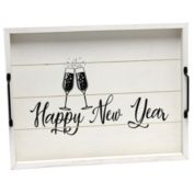 Elegant Designs Decorative Wood Serving Tray with Handles, 15.50" x 12", "Happy New Year"