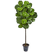 Nearly Natural 5&#39; Fiddle Leaf Artificial Tree With Decorative Planter
