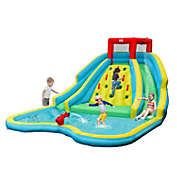 Slickblue Double Side Inflatable Water Slide Park with Climbing Wall for Outdoor Without Blower