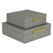 Cheungs Home Decorative Lusan Gray Faux Shagreen Square Decorative Box Set