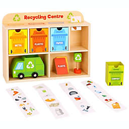 TOOKYLAND Wooden Recycling Center Playset - 39pcs - Truck, Sorting Bins and Accessories, Ages 3+