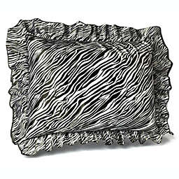 SHOPBEDDING Zebra Stripe Black Satin Ruffled Pillow Sham, King Pillowcase