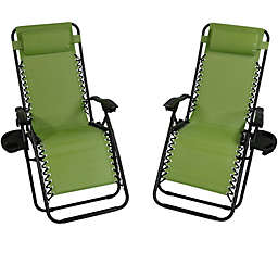 Sunnydaze Oversized Zero Gravity Lounge Chair & Cup Holder - Set of 2 - Green