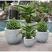 Afd Lion Stone Round Planter Set Of 4 In Gray Finish - Grey