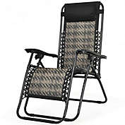 Costway-CA Folding Rattan Zero Gravity Lounge Chair with Removable Head Pillow-Gray
