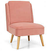 Costway Velvet Accent Chair with Rubber Wood Legs for Living Room-Pink