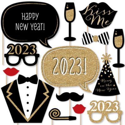 Big Dot of Happiness New Years Eve Party - Gold - 2022 New Year&#39;s Photo Booth Props Kit - 20 Count