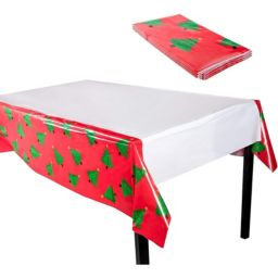 Blue Panda Christmas Plastic Tablecloths, Xmas Tree Table Covering for Holiday Decor (4.5 x 9 Ft, 3 Pack)