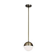 Dainolite Dayana Single Light LED Compatible Antique Brass Pendant with White Glass Bowl Shade