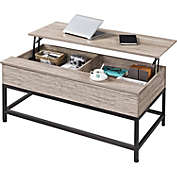 Slickblue Modern Metal Wood Lift-Top Coffee Table Sofa Laptop Desk in Grey Wood Finish