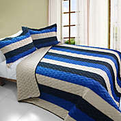 Blancho Bedding Sea Waves 3PC Vermicelli-Quilted Striped Quilt Set