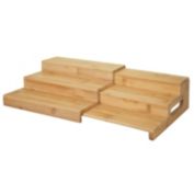 mDesign Bamboo Expandable Kitchen Cabinet, Pantry Spice Rack - Natural Wood