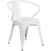 Flash Furniture Commercial Grade White Metal Indoor-Outdoor Chair with Arms
