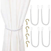 Okuna Outpost White Rope Curtain Tiebacks with Hooks, Holdbacks for Drapes (26 in, 2 Pairs)