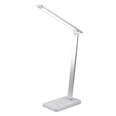 Juvale 5-Color 5-Brightness Dimmable LED Desk Lamp, Eye-Caring Memory, 30/60 min Timmer, Phone Stand, USB Charging, White