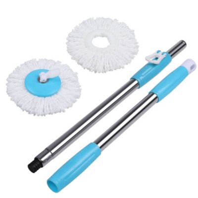 Bcbmall Spinning Mop Pole Handle Replacement 360° Rotating with 2x Microfiber Mop Heads