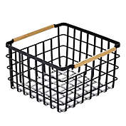 mDesign Metal Steel Wire Square Closet Storage Basket w/ Handles - Black/Natural