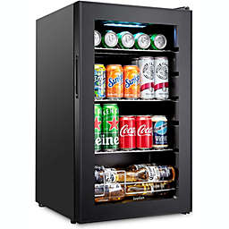 Ivation 101 Can Beverage Refrigerator   Freestanding Ultra Cool Mini Drink Fridge   Beer, Cocktails, Soda, Juice Cooler for Home & Office   Reversible Glass Door & Adjustable Shelving - Black