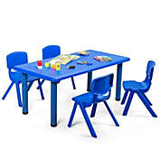 Gymax Kids Plastic Table and Stackable Chairs Set Indoor/Outdoor Home Classroom Blue