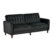 HOMCOM Convertible Sofa Sleeper Futon with Split Back Design Recline, Thick Padded Velvet-Touch Cushion Seating and Wood Legs, Black