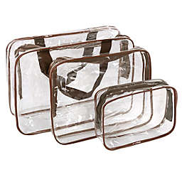 Unique Bargains 3 Pieces Crystal Clear Portable Transparent Bag, Travel PVC Cosmetic Bag Makeup Toiletry Wash Bag Holder Pouch Set Brown