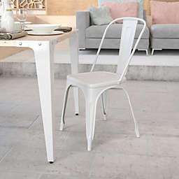 Emma + Oliver Commercial Grade White Metal Indoor-Outdoor Stackable Chair