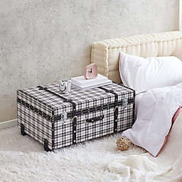 DormCo Texture Brand Trunk with Wheels - Black and Cream Plaid
