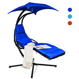 Costway Hanging Stand Chaise Lounger Swing Chair with Pillow-Navy