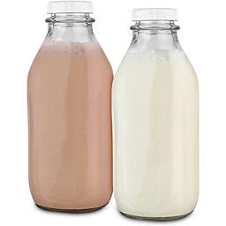 Stock Your Home 32 oz Clear Glass Milk Bottles with White Caps