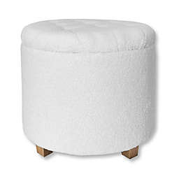 ITY International - Round Ottoman/ Footstool with Storage, Plush Fabric, 18" x 16", White